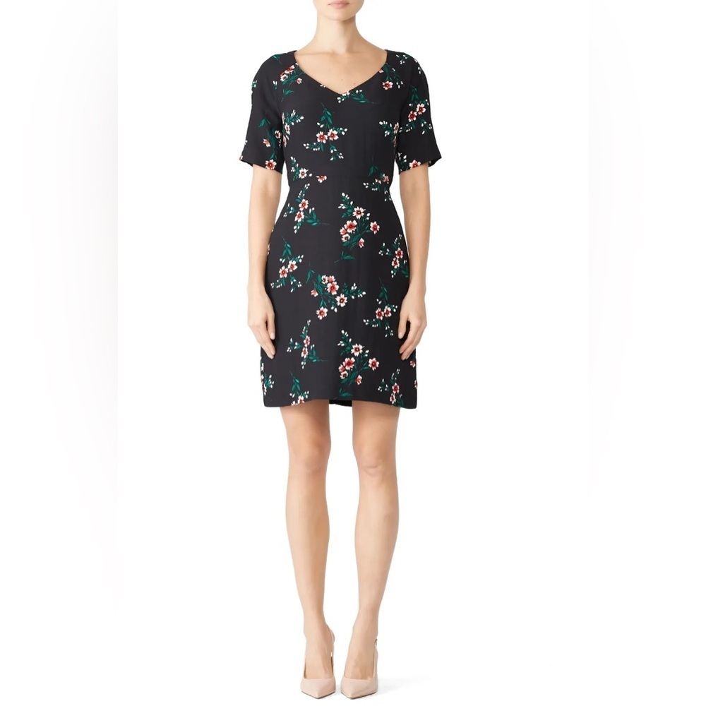 Draper James Black Floral V-Neck Dress Size 12